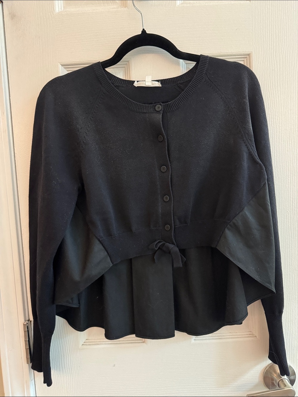 PAULE KA Cropped Mixed Media Sweater Black Size Large